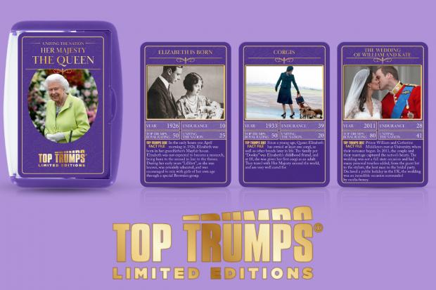 Kidderminster Shuttle: HM Queen Elizabeth II Limited Edition Top Trumps Card Game. Credit: Winning Moves/ Top Trumps