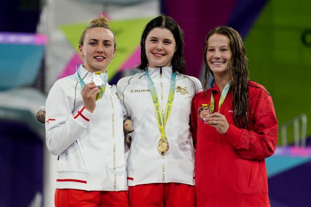 Kidderminster Shuttle: England’s Andrea Spendolini Sirieix (centre) with her Gold Medal, England’s Lois Toulson with her Silver Medal (left) and Canada’s Caeli McKay with her Bronze Medal after the Women’s 10m Platform Final at Sandwell Aquatics Centre on day seven of the 2022 Commonwealth Games. Credit: PA