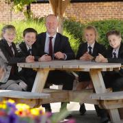 Wolverley CE headteacher Bryn Thomas with students.