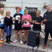 Robert Plant (Right) presents the winners' trophies at the annual 'Round The Wall' race in Cookley