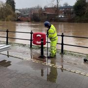 Flood barriers being deployed in Bewdley