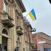 Ukrainian flag flying in Kidderminster