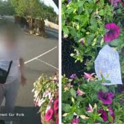 A CCTV image of the incident and the note left with the baskets when they were returned