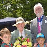 DIGNITARIES: Scout group members Jack Hill, left, and Harry Worthington, right, with Irene McFarland and Deputy Mayor Barry McFarland. Picture: Colin Hill