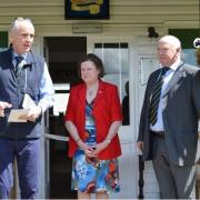 Belbroughton Cricket Club president, Lady Victoria Guthrie, opens the club’s refurbished pavilion with chairman Robert Hawk and secretary Tony Boardman. Photo: Belbroughton Cricket Club