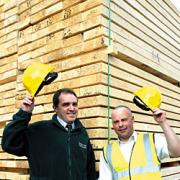 Great stuff: Steve James, branch manager of Morgan Timber & Boards, with Mark Roslanowski, trade counter manager.