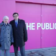 Philip Bradbourn OBE MEP (left) and Councillor Tony Ward, leader of Sandwell Conservative Group, outside The Public art complex, West Bromwich.