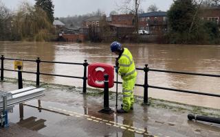 Flood barriers being deployed in Bewdley