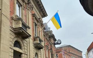 Ukrainian flag flying in Kidderminster