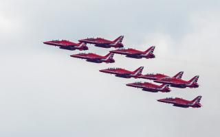 Red Arrows flying over Worcestershire
